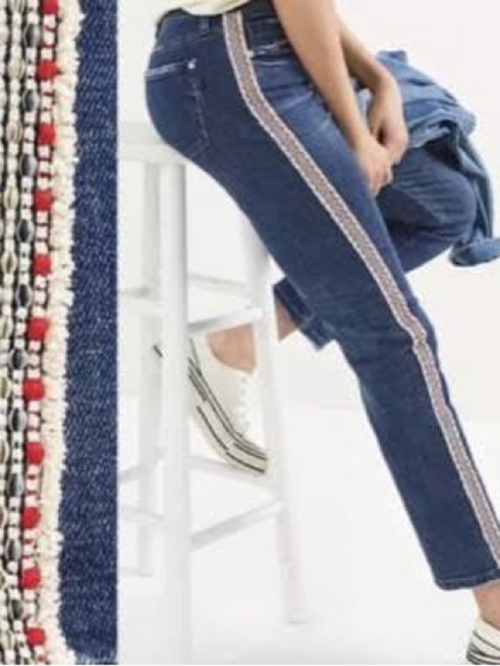 Pilcro Slim Boyfriend Jeans Medium Wash Side‎ Stripe Boho Denim Size 30